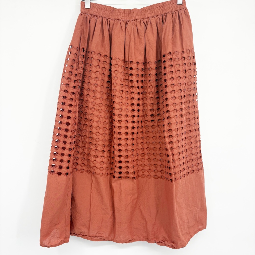 Jennifer & Grace Womens Terracotta Cotton Eyelet Boho Skirt & Top Set Size M - Picture 7 of 8